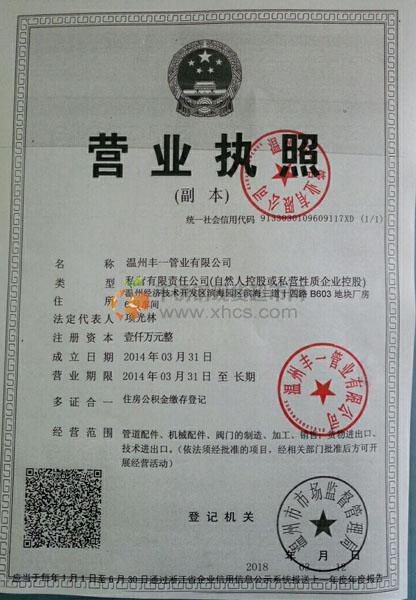 溫州豐一管業有限公司營業執照